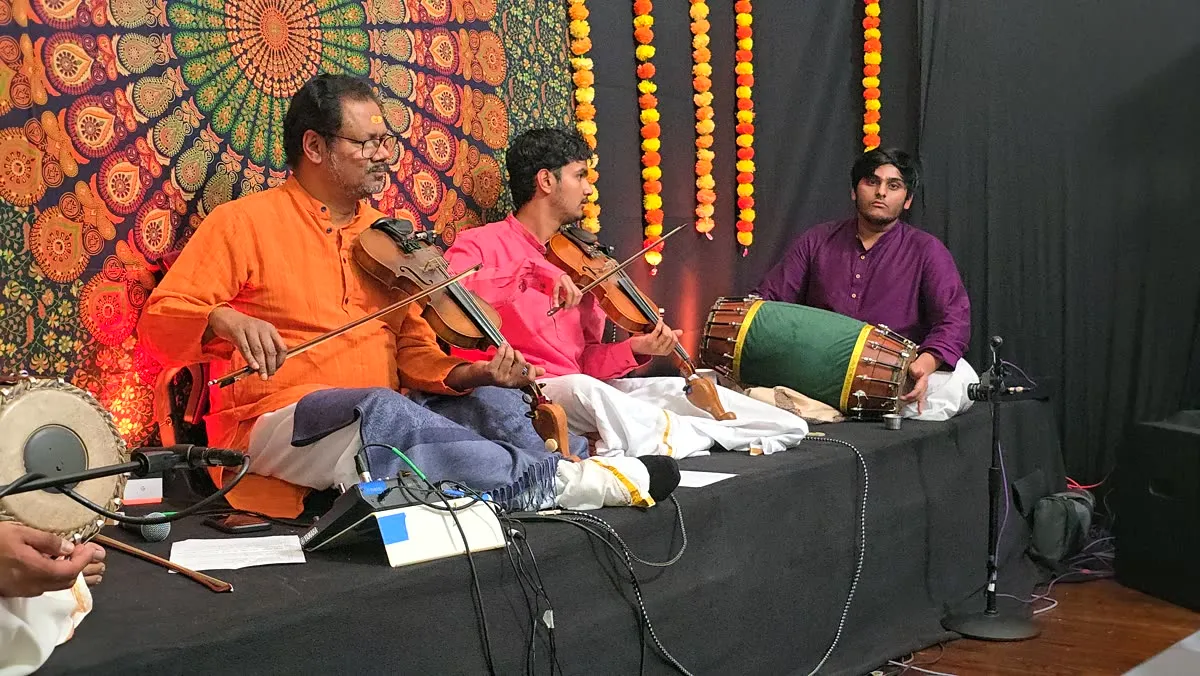 Concert with mandala backdrop